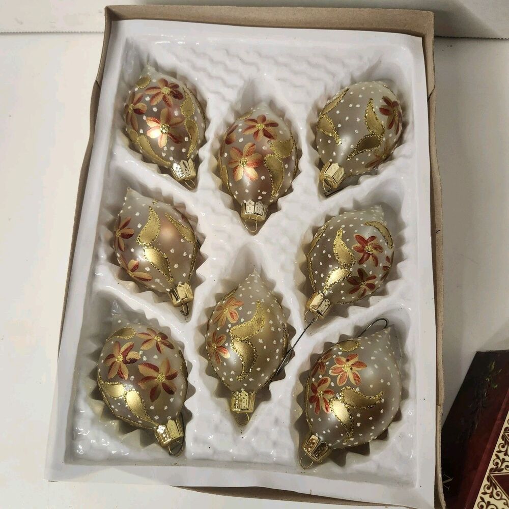 Vintage North Pole Traditions Christmas  Hand Decorated Glass  Ornaments